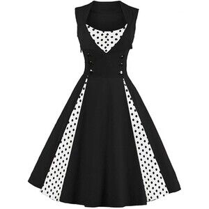 KILLREAL Women's Polka Dot Retro Vintage Style Cocktail Party Swing Dress Small